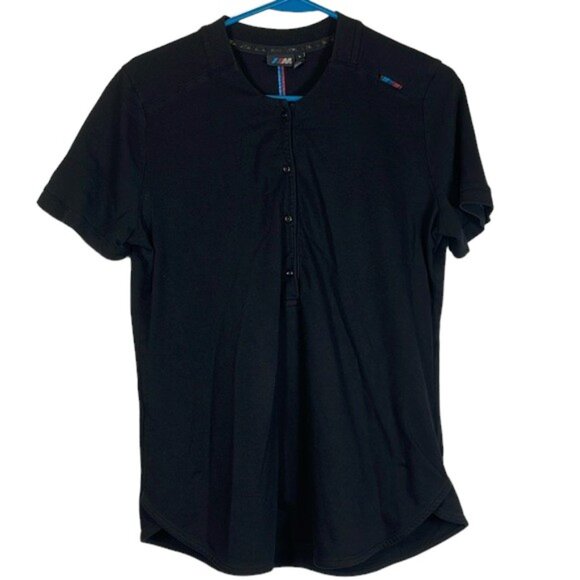 BMW Motorsport Black Polo Pullover Collarless Shirt Size Large EUC #0438-LA - Picture 2 of 8